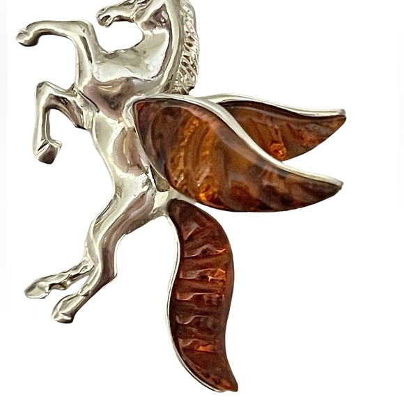 Pegasus Amber Sterling Silver 925 Pendant Charm - Picture 3 of 6